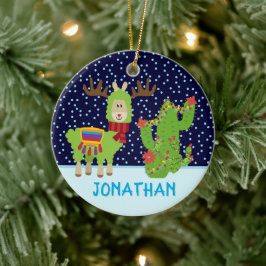 Niedlicher Weihnachtslama mit Namen Keramik Ornament