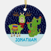 Niedlicher Weihnachtslama mit Namen Keramik Ornament (Vorne)