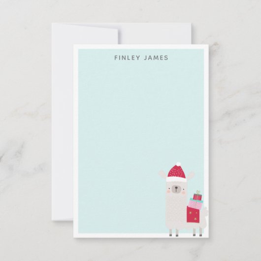 Niedlicher Weihnachtslama Pastel Blauer Personalis Dankeskarte (Vorderseite)