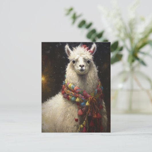 Niedlicher Weihnachtslama Postkarte (Stehend Vorderseite)