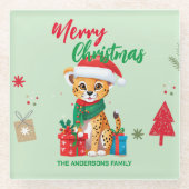 Niedlicher Weihnachtsleopard Glasuntersetzer (Vorderseite)