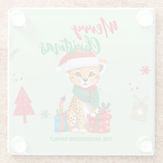 Niedlicher Weihnachtsleopard Glasuntersetzer (Rückseite)