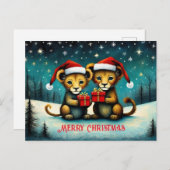 Niedlicher Weihnachtslion Snowy Winterweihnachtsfe Postkarte (Vorne/Hinten)