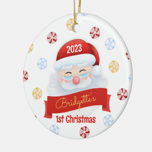 Niedlicher Weihnachtsmann 1. Weihnachtsfeier Keramik Ornament (Links)
