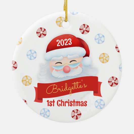 Niedlicher Weihnachtsmann 1. Weihnachtsfeier Keramik Ornament (Hinten)