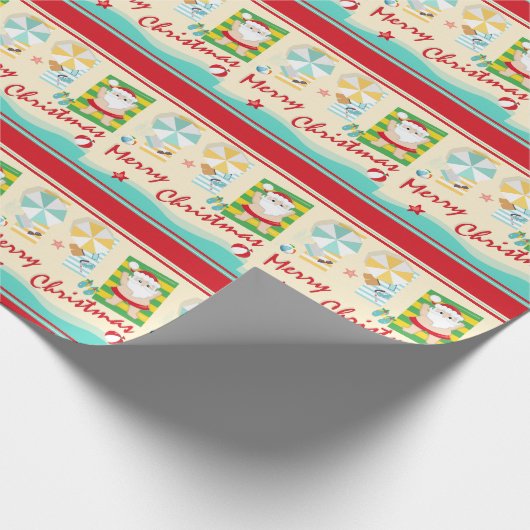 Niedlicher Weihnachtsmann am Strand Frohe Weihnach Geschenkpapier (Ecke)