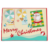 Niedlicher Weihnachtsmann am Strand Frohe Weihnach Große Geschenktüte (Vorderseite)