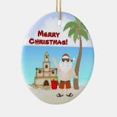 Niedlicher Weihnachtsmann am Strand Frohe Weihnach Keramikornament (Rechts)
