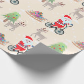 Niedlicher Weihnachtsmann auf dem Fahrrad Weihnach Geschenkpapier (Ecke)