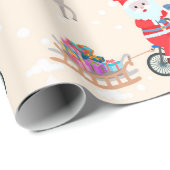 Niedlicher Weihnachtsmann auf dem Fahrrad Weihnach Geschenkpapier (Rolleneckpunkt)