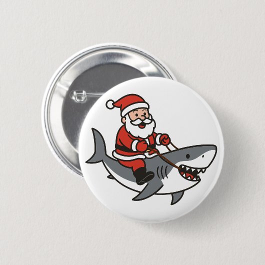 Niedlicher Weihnachtsmann Auf dem Weg zum Hai Button (Vorne & Hinten)