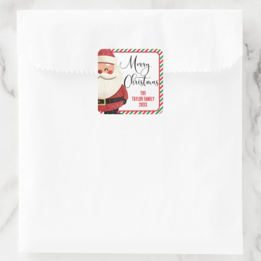 Niedlicher Weihnachtsmann aus der Familie Quadratischer Aufkleber (Tasche)