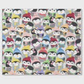 Niedlicher Weihnachtsmann-Cartoon-Pinguine Geschenkpapier (Flach)