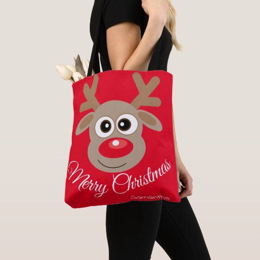 Niedlicher Weihnachtsmann-Cartoon Red Tote Tag Tasche (Von Nahem)