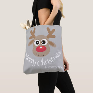 Niedlicher Weihnachtsmann-Cartoon Reindeer Grau To Tasche