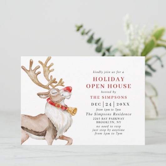 Niedlicher Weihnachtsmann Cartoon Reindeer HOLIDAY Einladung (Stehend Vorderseite)