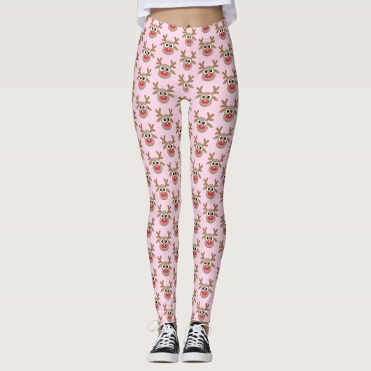 Niedlicher Weihnachtsmann-Cartoon Rentier Pattern  Leggings (Vorderseite)