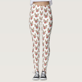 Niedlicher Weihnachtsmann-Cartoon Rentier Pattern Leggings