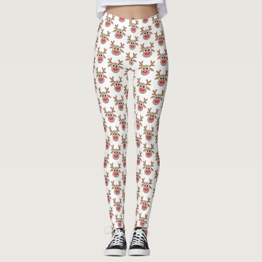 Niedlicher Weihnachtsmann-Cartoon Rentier Pattern Leggings (Vorderseite)