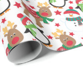 Niedlicher Weihnachtsmann Cartoon Tiere Geschenkpapier (Rolleneckpunkt)