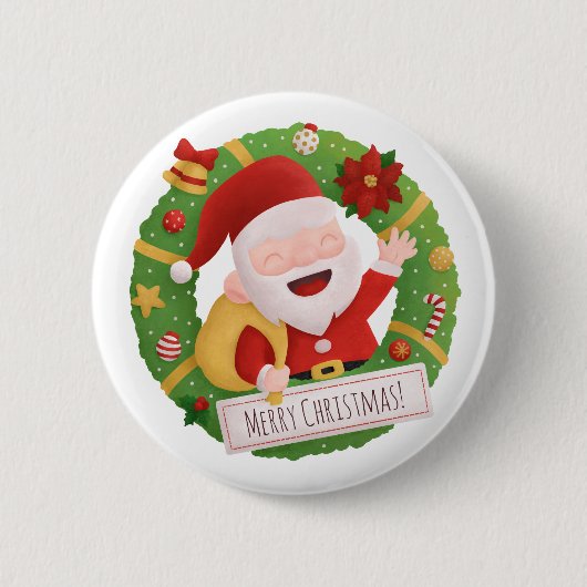 Niedlicher Weihnachtsmann-Claus Button (Vorderseite)