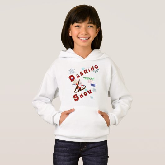 Niedlicher Weihnachtsmann durch den Schnee auf Ski Hoodie (Vorne ganz)