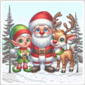 Niedlicher Weihnachtsmann, Elf und Rentier Aufkleber (Vorderseite)