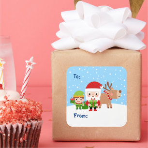 Niedlicher Weihnachtsmann, Elf und Rentier von und Quadratischer Aufkleber