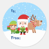 Niedlicher Weihnachtsmann, Elf und Rentier von und Runder Aufkleber (Vorderseite)