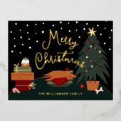 Niedlicher Weihnachtsmann Folien Feiertagspostkarte (Vorderseite)