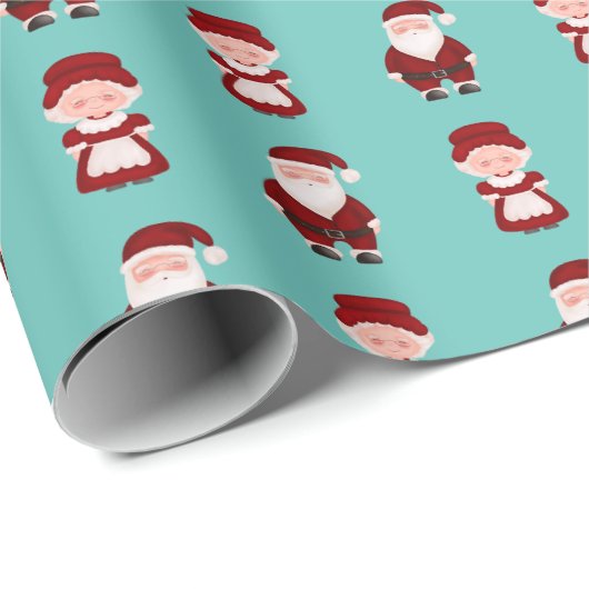 Niedlicher Weihnachtsmann/Frau Claus Geschenkpapier (Rolleneckpunkt)