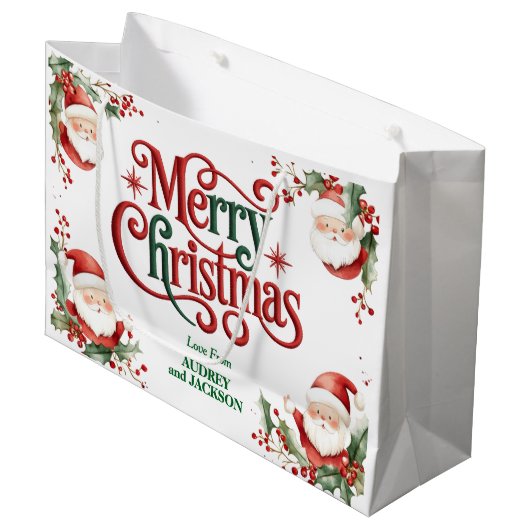 Niedlicher Weihnachtsmann frohe Weihnachten Große Geschenktüte (Vorderseite Schrägansicht)