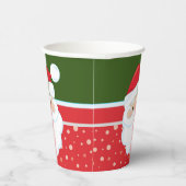 Niedlicher Weihnachtsmann gegenüber den roten grün Pappbecher (Rechts)