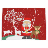 Niedlicher Weihnachtsmann im Schnee mit Rentieren  Große Geschenktüte (Vorderseite)