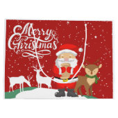 Niedlicher Weihnachtsmann im Schnee mit Rentieren  Große Geschenktüte (Rückseite)