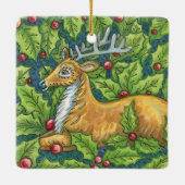 Niedlicher Weihnachtsmann im Wald mit Holly Keramikornament (Rückseite)