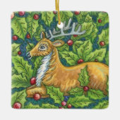 Niedlicher Weihnachtsmann im Wald mit Holly Keramikornament (Vorderseite)