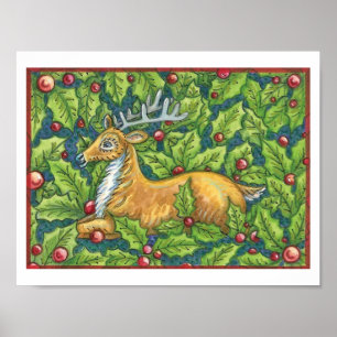 Niedlicher Weihnachtsmann im Wald mit Holly Poster