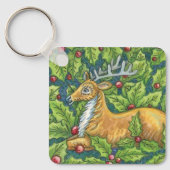 Niedlicher Weihnachtsmann im Wald mit Holly Schlüsselanhänger (Vorderseite)