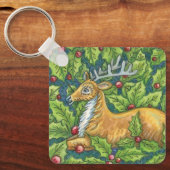 Niedlicher Weihnachtsmann im Wald mit Holly Schlüsselanhänger (Vorderseite)