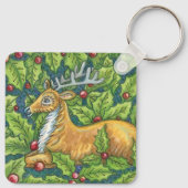 Niedlicher Weihnachtsmann im Wald mit Holly Schlüsselanhänger (Rückseite)