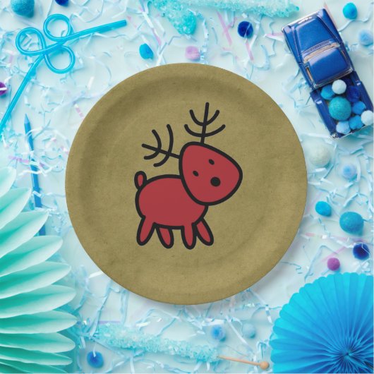 Niedlicher Weihnachtsmann in Rot-Schwarz-Cartoon Pappteller (Party)