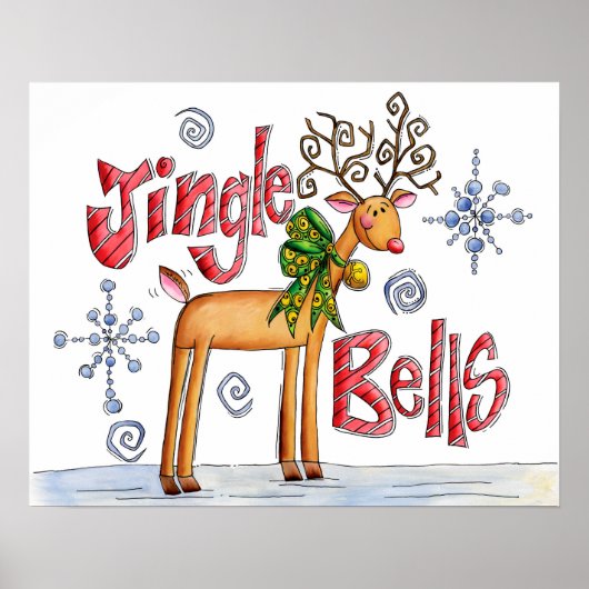 Niedlicher Weihnachtsmann, Jingle Bells Schneefloc Poster (Vorne)