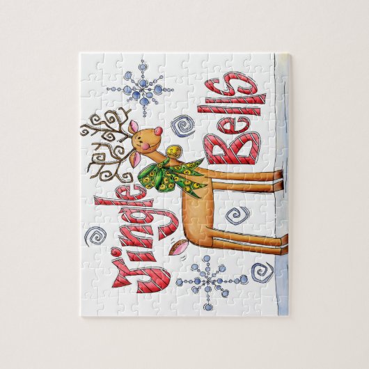 Niedlicher Weihnachtsmann, Jingle Bells Schneefloc Puzzle (Vertikal)