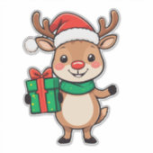Niedlicher Weihnachtsmann mit einem Geschenk Aufkleber (Vorderseite)