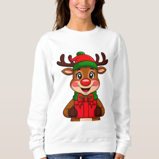 Niedlicher Weihnachtsmann mit einem Geschenk Sweatshirt (Vorderseite)