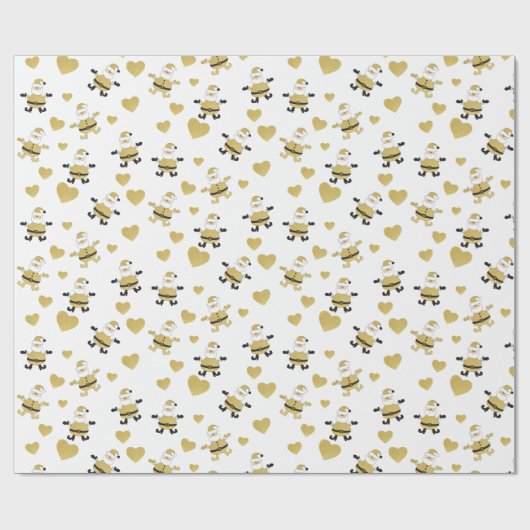 Niedlicher Weihnachtsmann mit goldenen Herzen Geschenkpapier (Flach)