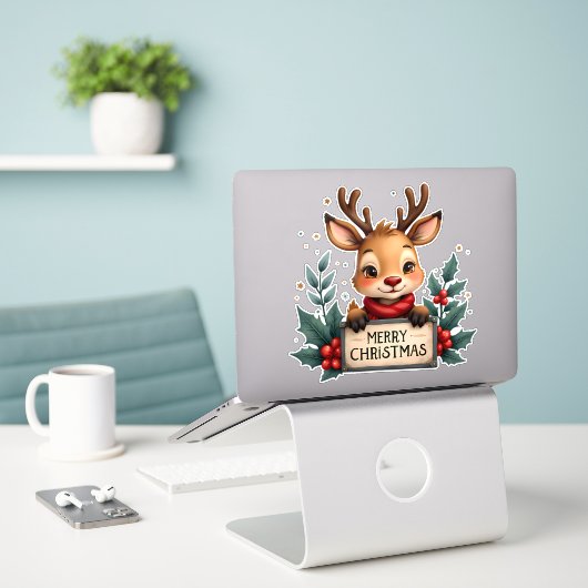 Niedlicher Weihnachtsmann mit Holly und Sign Aufkleber (Laptop auf Schreibtisch)