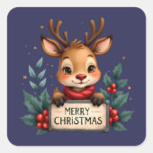 Niedlicher Weihnachtsmann mit Holly und Sign Quadratischer Aufkleber (Vorderseite)