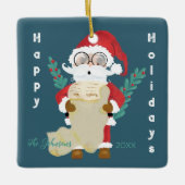 Niedlicher Weihnachtsmann mit Liste Dunkelblauer W Keramikornament (Vorderseite)